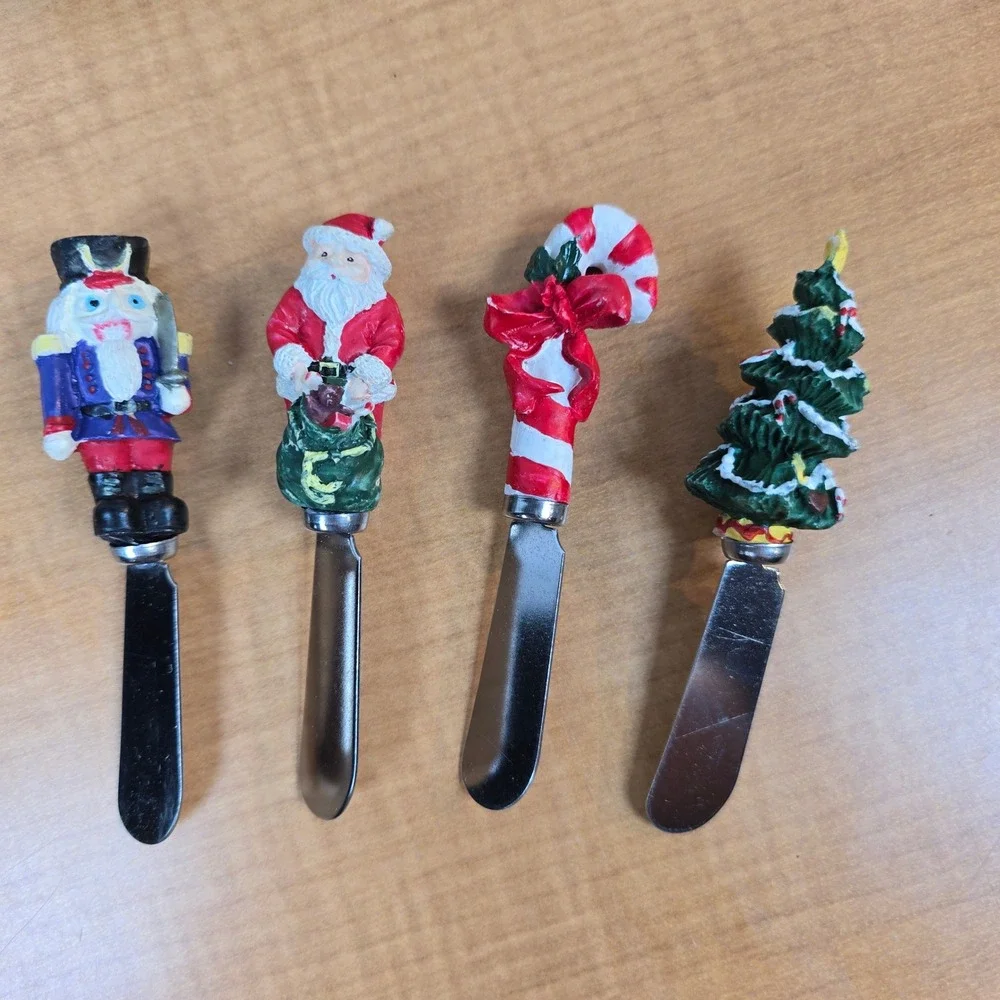 Boston Warehouse Christmas Set of 4 Spreaders Santa Toy Soldier Candy Cane 1996